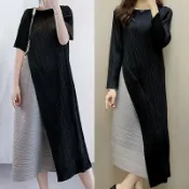 【巴黎精品】現貨+預購 三宅風皺褶衣服連身裙褶皺衣背心裙洋裝名媛大尺碼女裝-直筒裙長裙女裙子3款b1a80 B