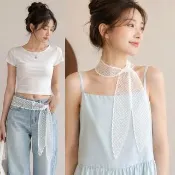 【AnnaSofia】仿絲領巾絲巾圍巾腰帶-刺繡雕花蕾絲多功能 現貨(點格斜角款-白系)
