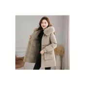 (店+)羽絨外套女款冬天防風防水保暖外套大尺碼女生禦寒滑雪衣外套防寒鋪棉外套大衣韓版休閒連帽風衣外套媽媽厚麵包外套中長版羽絨衣服