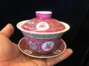 「壺氣滿堂」三才蓋碗 三才杯 粉彩 萬壽無疆 非大同 珊瑚紅 米粒燒 三才碗