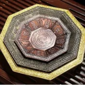 貢盤 貢果盤 貢品盤 水果盤 乾果盤 供盤 供果盤 糕點盤  八吉祥貢盤合金八角煙供盤子上供下施全套金色花紋火供盤浮雕