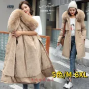 不二屋 韓國派克棉服女零下保暖外套內刷毛韓版寬鬆女版外套中長款羽絨棉衣外套收腰連帽棉衣棉襖縮腰抽繩大碼外套大衣大毛領外套