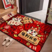 🥇臺灣熱賣🥇新中式入戶門臥室地墊進門防滑耐髒地毯大門門口家用腳墊門墊紅色