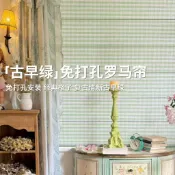 卷拉式窗簾 拉珠陞降透景遮光簾 簡約羅馬簾 羅馬簾遮光簾 德國羅馬簾古早綠臥室兒童房餐廳免打孔遮光電動升降摺疊簾
