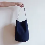 黑色帆布大型水桶(圓) 皮革提把肩包