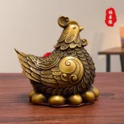 風水用品 銅雞擺件純黃銅金錢母雞金雞下蛋生肖雞招財風水家居裝飾品工藝品 特賣Z