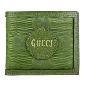 GUCCI Off the Grid金字LOGO緹花尼龍結合牛皮8卡對開短夾(森林綠)