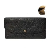 【Louis Vuitton 路易威登】M62369 經典Emilie系列柔軟粒面牛皮拚色信封式長夾錢包(黑色)