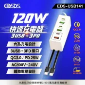 【EDSDS】120W PD充電器 Type-C快充電源延長線 國際電壓6孔USB插座 1M