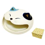 (店+)【日本藥師窯】藥師窯 貓咪 蚊香座 福笑い猫 陶瓷 蚊遣器 貓 薰香 瀨戶燒 蚊香 蚊香架 薬師窯 日本進口 蚊香器 招財貓 4418