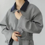 法式復古 巴黎撞色雙色暗襟垂墜感挺括風衣外套