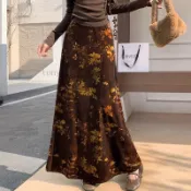 Lolly🌸超百搭 A字半身裙 秋季新款 新中式國風絲絨半身裙女26秋冬新款高腰顯瘦A字氣質包臀魚尾裙A 0907