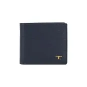 【TOD’S】金色T Logo 水波紋牛皮對開8卡短夾(海軍藍)