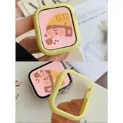小雞黃色 邊框錶殼彩色鏤空保護錶殼，適用於蘋果手錶 Applewatch9、防摔，相容 4、5、6、7、8 代及 SE