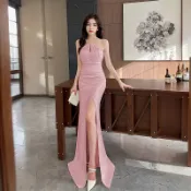魚尾裙緊身洋裝宴會洋裝韓版洋裝長洋裝伴娘禮服敬酒服緊身洋裝美背優雅 J5RV