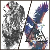 【哈狼族】紋身貼紙/TTa/印地安民族 老鷹 飛鳥 貓頭鷹 210*114mm 刺青貼紙 圖騰 半臂紋身貼防水 防汗