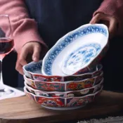 （可開發票）日式餐具釉下彩家用陶瓷盤子壽司盤餃子盤水果盤復古仿古古典盤子（聚福來優品之家）