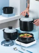 陶瓷砂鍋電磁爐燃氣灶明火通用燉鍋沙鍋電用專用煲湯兩用瓦煲家用【林之舍】