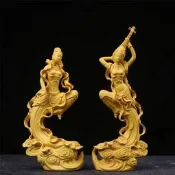 黃楊木彫 敦煌飛天美女中式工藝品人物彫刻玄關客廳會所裝飾擺件