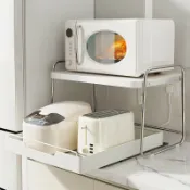 微波爐置物架 收納層架 廚房收納架 微波爐架 烤箱架 電鍋架 氣炸鍋架 不銹鋼微波爐置物架廚房電器臺麵烤箱電飯煲鍋抽拉式【宜家良品百貨】