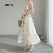 Lovito 假期 節慶洋裝 荷葉褶皺下擺 女款春夏洋裝 LBL29247