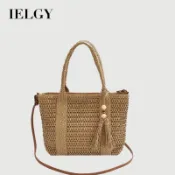 IELGY 海邊度假慵懶風草編包 百搭大容量托特包 沙灘單肩斜背包