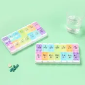 【藥品收納王】鋼琴按壓式透明1周藥盒-14格(早晚分格 收納盒 分裝 密封盒 飾品盒 零件盒 隨身藥盒 旅行)