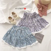 🌈✨mix1001清新藍🌺紫碎花短裙✨兒童滿版花裙 5-17