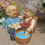 ❤白頭偕老❤手工彩繪按摩洗腳老公婆存錢筒撲滿 卡通娃娃老爺爺老奶奶公仔裝飾品 結婚小物新婚情人節紀念日禮品【築巢傢飾】