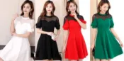 {Korinne's Shop } 滿400(超商純取貨)免運 多碼多色網紗拼接透膚公主袖大擺洋裝很仙小眾連身裙