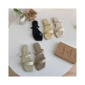 (店+)YAFFA_韓版一字帶平底拖鞋 羅馬拖鞋 一字拖鞋 露趾拖鞋 氣質拖鞋 低跟拖鞋 套腳露趾一字帶細帶平底涼鞋 低跟涼鞋 羅馬涼鞋