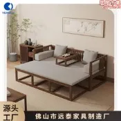 【口碑推薦】新中式羅漢床推拉式禪意客廳家具全實木可抽拉床塌茶室茶桌椅組合