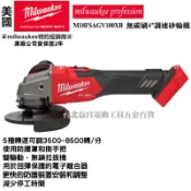 台北益昌 美沃奇 米沃奇 18V 鋰電 無碳刷 4“ 砂輪機 M18FSAG100X M18FSAGV100XB 調速款