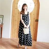 Mamamia孕婦裝 美好日常點點孕婦吊帶褲 孕婦裝 寬褲 連身褲 孕婦褲 孕婦穿搭 [D7128]