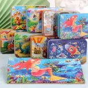 (店+)益智卡通拼圖60片鐵盒收納(兒童益智玩具 拼圖 早教玩具 小孩拼圖禮物)