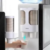 【哆啦A夢的百寶屋】雙排無痕貼牆面紙杯架 可放60個紙杯 免釘壁掛式雙筒紙杯水杯置物架 飲水機自助取杯器托杯架