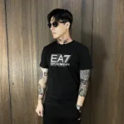 美國百分百【全新真品】Emporio Armani 短袖 棉質 T恤 EA7 上衣 logo T-shirt 黑色/白色 DB32