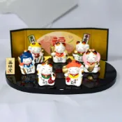 (店+)錦彩開運七福神 招財貓 陶器 擺飾 藥師窯日本正版 ec514