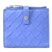 【BOTTEGA VENETA 寶緹嘉】簡約經典手工編織小羊皮扣式零錢短夾(藍紫)