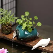 古法流水擺件 瀑布養魚池神器 水缸流水擺件 錦鯉魚池流水擺件 室外庭院景觀造景 陶瓷罐流水器古法養魚循環過濾增氧生態缸陽