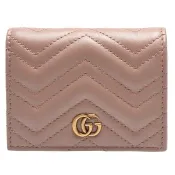 【GUCCI 古馳】GG Marmont matelasse系列絎縫紋牛皮金屬雙G LOGO暗釦卡夾/零錢包(裸色466492-DRW1T-5729)