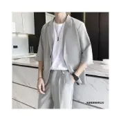 (店+)春夏新款男士七分袖西服套裝氣質外套薄款休閑小西裝百搭九分褲男 【威登尼男装】