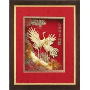 開運陶源 雅鑑鑫品 【鴻福系列 -松齡鶴壽】 松鶴延年 純金金箔畫 33 x 26cm 可掛於牆壁，後有腳架.可立在桌上