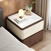 (店+)【JU JIA JIA 居家家】50*40*50cm岩板貓爪皮床頭櫃 實木抽屜床邊櫃 靜音滑軌臥室收納櫃 簡約床邊置物櫃