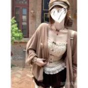 🌸 囍･滋滋 🌸 焦糖瑪奇朵 氛圍感吊帶上衣開衫花苞短褲
