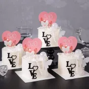 訂單滿199出貨  520情人節愛心鬱金香卡片蛋糕裝飾插牌love亞克力珍珠鏈情侶插件