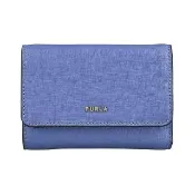 【FURLA 芙拉】FURLA Babylon浮雕字LOGO防刮牛皮6卡壓扣式三折零錢短夾(海藍x天空藍)