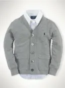 美國百分百【Ralph Lauren】針織衫 RL 男款 開釦 罩衫 網眼 POLO 淺灰 外套 XS號 B572