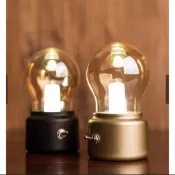復古浪漫LED充電小夜燈泡 5W 內建電池 消光黑或消光金 約11x7x6cm ABS加玻璃