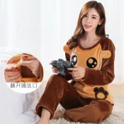 秋冬季月子服珊瑚絨加厚保暖孕婦哺乳睡衣產后哺乳喂奶套裝冬天 月子服 哺乳睡衣 產後餵奶哺乳衣 居家服長袖長褲套 MA14